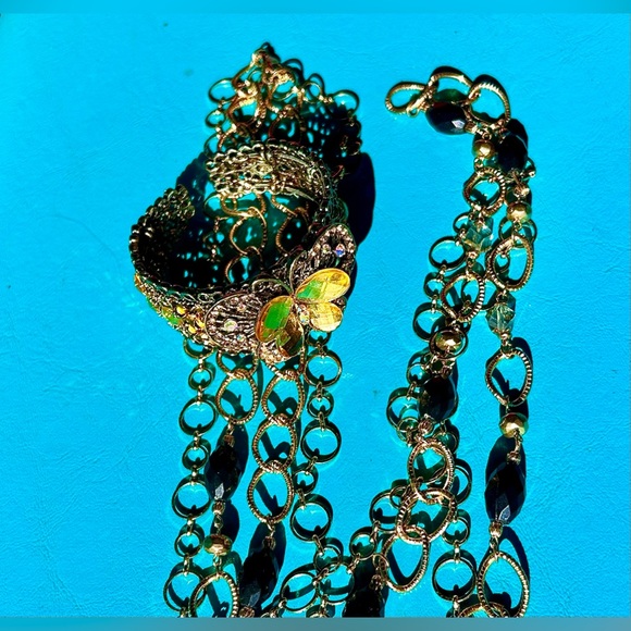FINAL PRICE! 2 Lovely Gold Necklaces 40+” & a Stunning Golden Butterfly Cuff - Picture 9 of 10